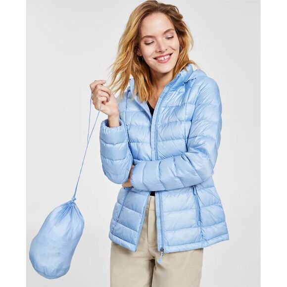 Charter Club Women's Packable Hooded Down Puffer Coat Light Blue Size S‎ - Picture 1 of 11